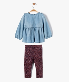 ensemble bebe fille 2 pieces   blouse en jean et legging fleuri - lulucastagnette bleuD434101_4