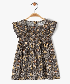 GEMO Robe bébé fille imprimée avec smocks et volants Beige