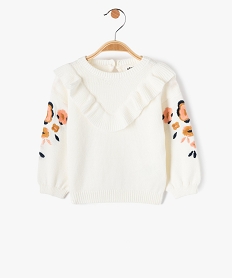 pull bebe fille a volant et broderies fleurs beige pullsD436701_1