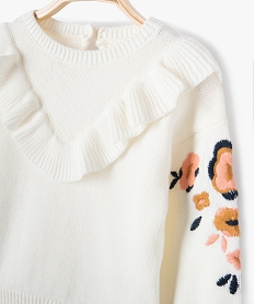pull bebe fille a volant et broderies fleurs beigeD436701_2