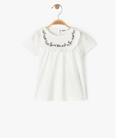 GEMO Tee-shirt bébé fille à plastron brodé et volanté Beige