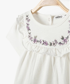 tee-shirt bebe fille a plastron brode et volante beige tee-shirts manches courtesD437001_2