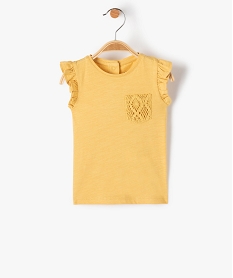 tee-shirt bebe fille sans manches a volant et poche en crochet jaune tee-shirts manches courtesD437401_1