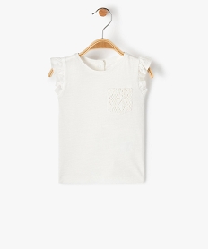 tee-shirt bebe fille sans manches a volant et poche en crochet beigeD437501_1