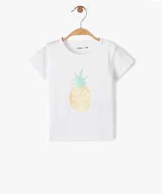 GEMO Tee-shirt bébé fille avec manches courtes et message pailleté Blanc