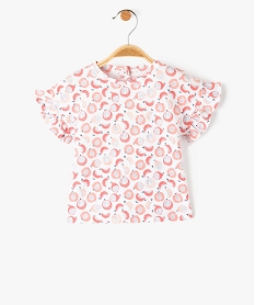tee-shirt bebe fille imprime a manches courtes volantees blancD438501_1