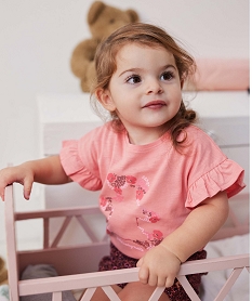 tee-shirt bebe fille a manches volantees et sequins - lulucastagnette rose tee-shirts manches courtesD438601_1