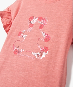 tee-shirt bebe fille a manches volantees et sequins - lulucastagnette rose tee-shirts manches courtesD438601_2