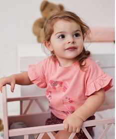 tee-shirt bebe fille a manches volantees et sequins - lulucastagnette rose tee-shirts manches courtesD438601_4