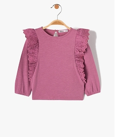 tee-shirt bebe fille a manches longues et volants en dentelle anglaise violetD439801_1