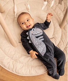 pyjama bebe en velours imprime dinosaure a fermeture ventrale bleu pyjamas veloursD443301_1