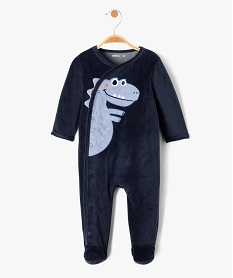 pyjama bebe en velours imprime dinosaure a fermeture ventrale bleu pyjamas veloursD443301_2