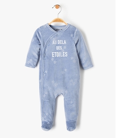 GEMO Pyjama bébé dors-bien en velours avec ouverture ventrale imprimé étoiles Bleu