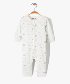 GEMO Pyjama bébé en jersey imprimé chat à ouverture ventrale Blanc