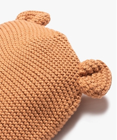 bonnet bebe de naissance en tricot avec oreilles en relief brunD446401_2
