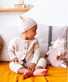 bonnet bebe de naissance en tricot avec oreilles en relief beige