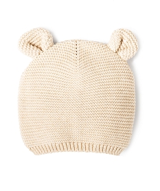 bonnet bebe de naissance en tricot avec oreilles en relief beigeD446501_4