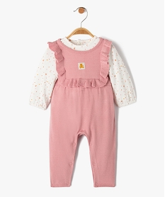 GEMO Ensemble bébé 2 pièces : salopette en maille + body à manches longues - LuluCastagnette Rose