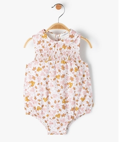 combishort bebe sans manches imprime fleuri et smocks - lulucastagnette rose shortsD447701_1