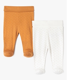 GEMO Pantalon bébé en maille souple imprimée pois avec pieds (lot de 2) Beige