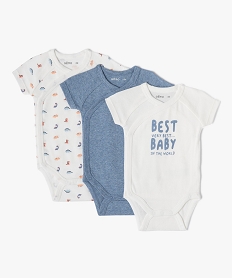 GEMO Body bébé à manches courtes et ouverture croisé motif dinosaures (lot de 3) blanc vif