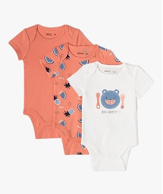 GEMO Body bébé manches courtes à col US motif fruits (lot de 3) orange standard