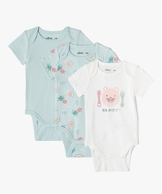 GEMO Body bébé à manches courtes et col US à motif fruits (lot de 3) Vert