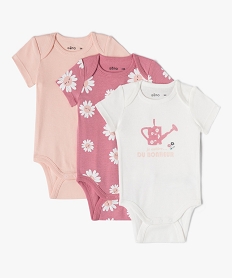 GEMO Body bébé à manches courtes et col US à motif fleurs (lot de 3) Rose