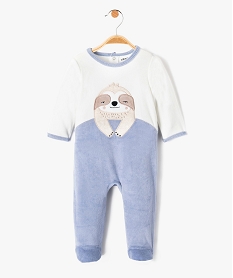 pyjama bebe en velours motif paresseux a pont-dos bleuD451201_1