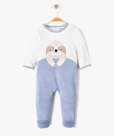 pyjama bebe en velours motif paresseux a pont-dos bleu pyjamas veloursD451201_1