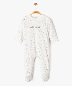pyjama bebe en velours imprime avec ouverture pont-dos beigeD451601_1