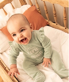 pyjama bebe fille en velours a pois avec volants sur les epaules vertD451701_1
