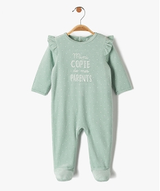 pyjama bebe fille en velours a pois avec volants sur les epaules vertD451701_2