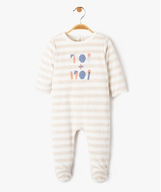 pyjama bebe en velours raye avec ouverture pont-dos beigeD451801_1