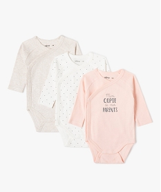 bodies bebe a manches longues et ouverture croisee devant (lot de 3) beige body manches longuesD454301_1