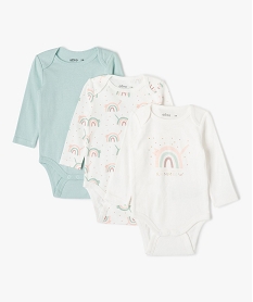 GEMO Bodies bébé à manches longues imprimé fantaisie (lot de 3) blanc chine