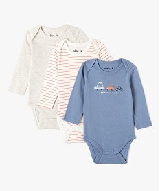 bodies bebe a manches longues et col americain theme voitures (lot de 3) bleu body manches longuesD455201_1