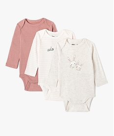 GEMO Bodies bébé fille à manches longues et col américain thème lapins (lot de 3) Beige