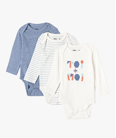 GEMO Bodies bébé à manches longues et col américain (lot de 3) blanc chine