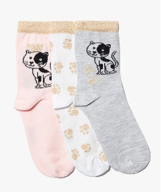 GEMO Chaussettes fille pailletées à tige haute et motif chat (lot de 3) Rose