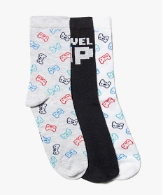 GEMO Chaussettes garçon tige haute motif jeu vidéo (lot de 3) Gris