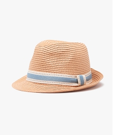 GEMO Chapeau de paille bébé garçon forme trilby à ruban Beige