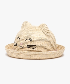 chapeau bebe fille en paille avec oreilles de chat beigeD466101_1