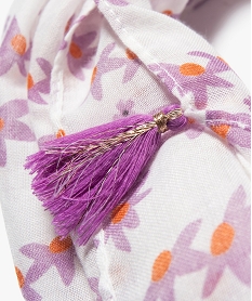 foulard fille forme snood a motifs fleuris et pompons blancD475001_2