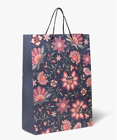 sac cadeau a motifs fleuris femme en papier recycle bleuD485801_1