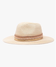 chapeau de paille femme a bord large et galon brillant beigeD486901_1