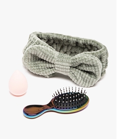 coffret de 3 accessoires de beaute   bandeau eponge et brosse a cheveux vert autres accessoiresD493201_2