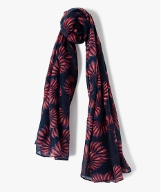 GEMO Foulard femme à motif fleuri rectangulaire Bleu