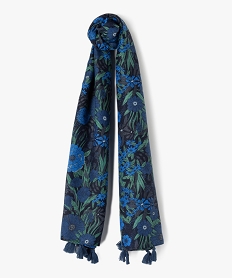 GEMO Foulard femme à motifs fleuris et finitions pompons Bleu
