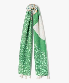 foulard femme a motifs fleuris et touches pailletees vertD496301_1